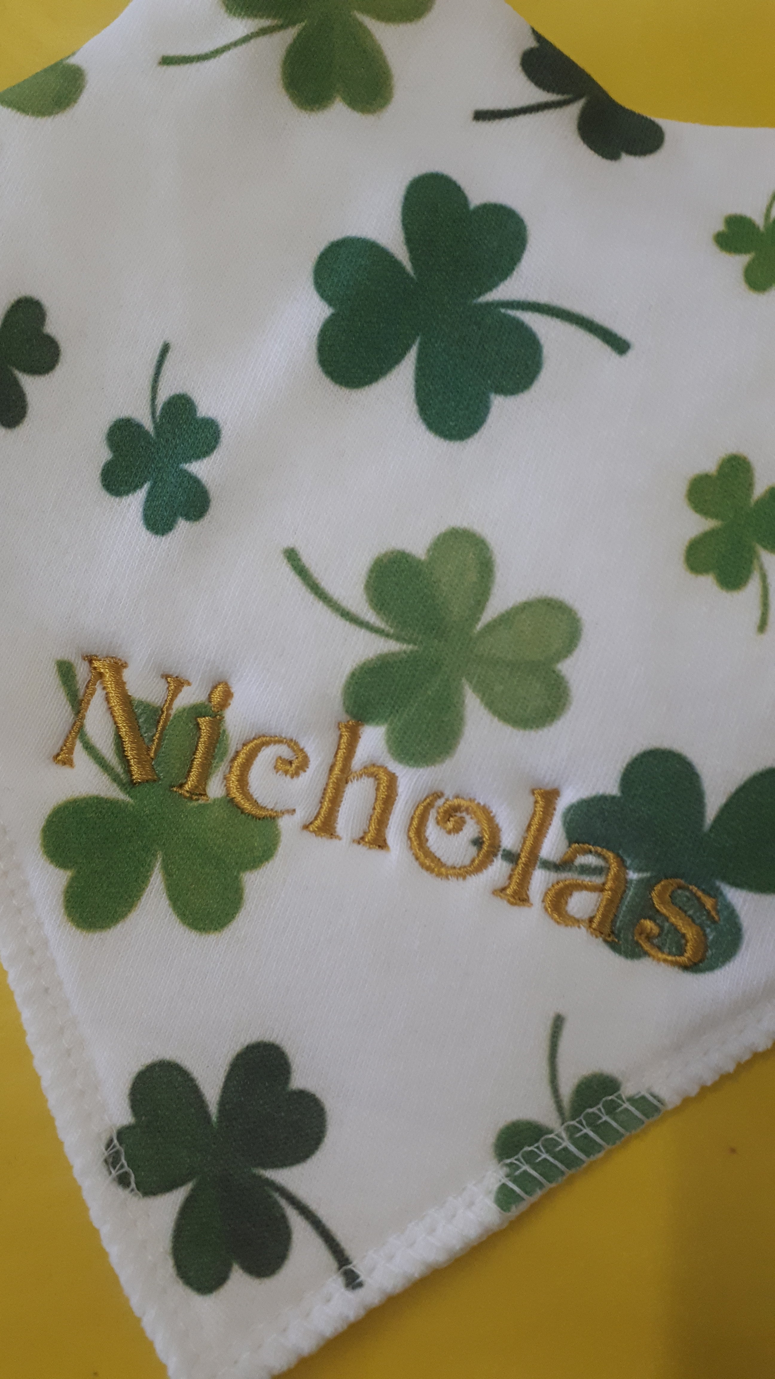 Shamrocks with a name organic cotton DribbleBoo bandana bib