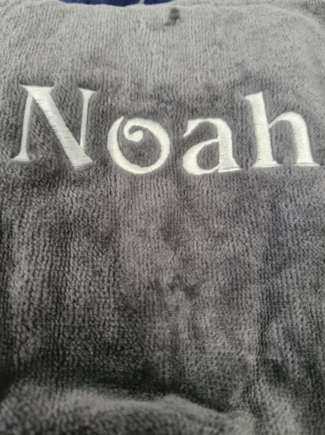 Grey Ellie elephant organic cotton CozyBoo robe - Personalised with 'Noah'