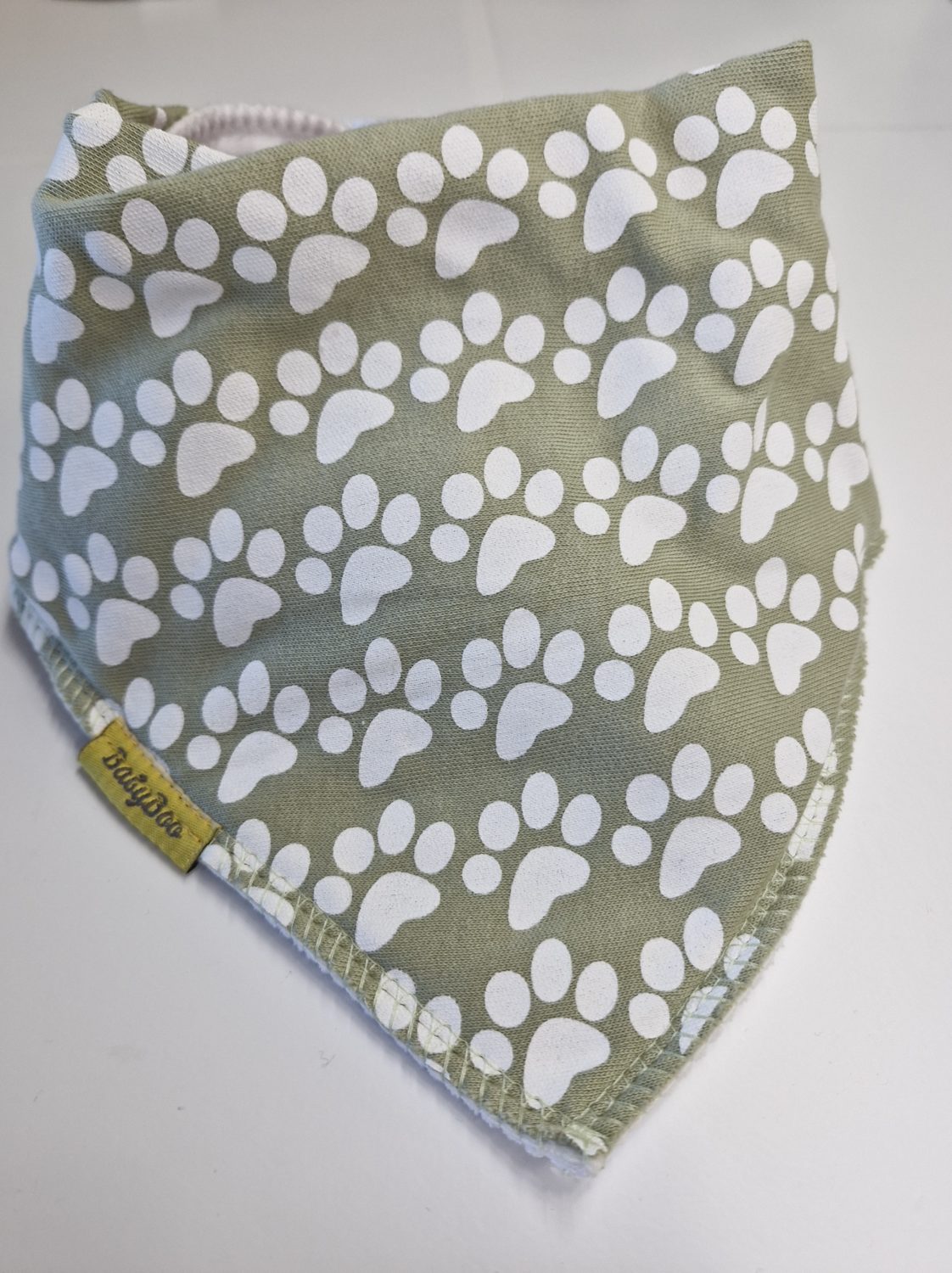 Sage puppy paws organic cotton DribbleBoo bandana bib
