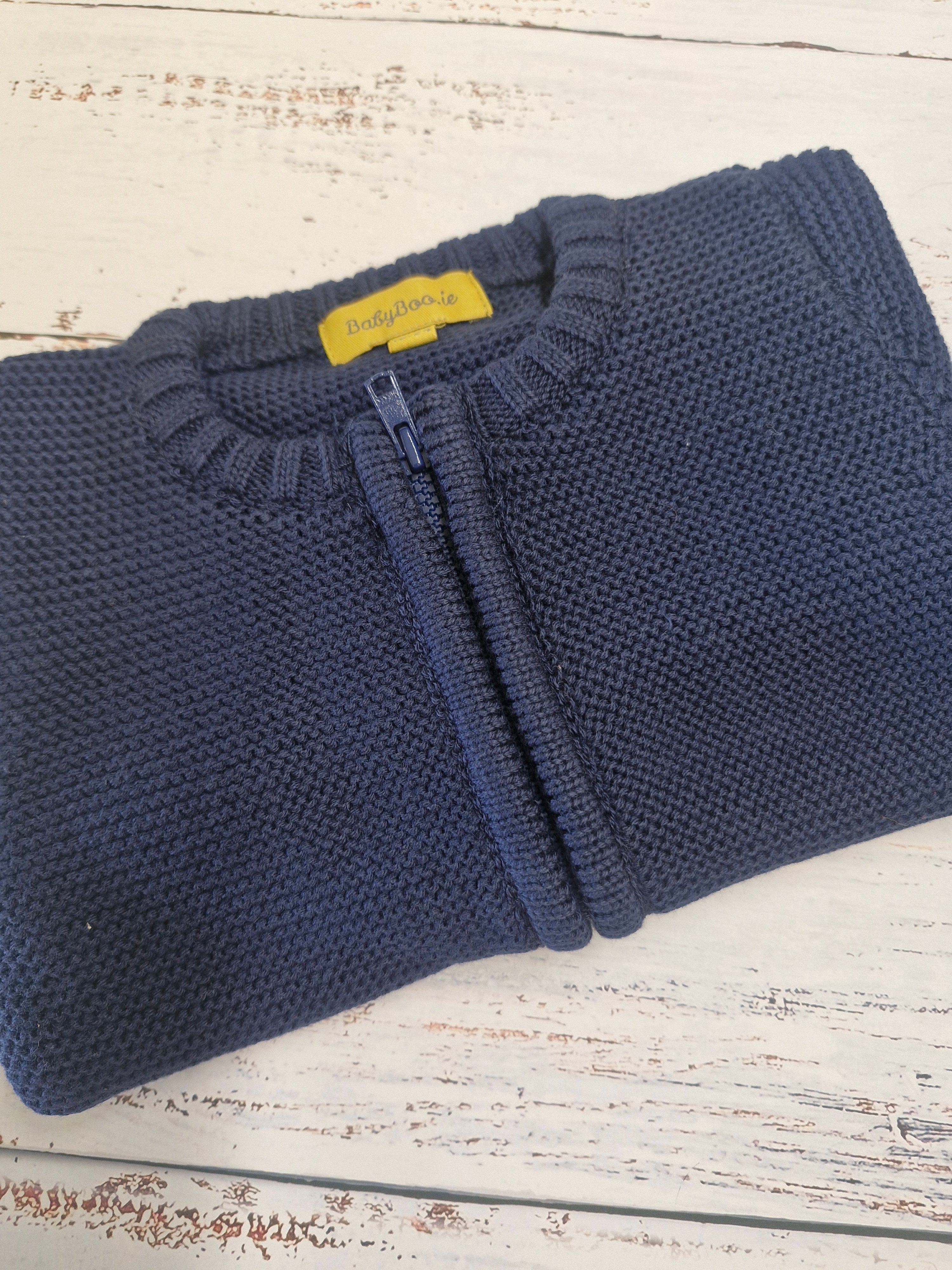 Navy organic cotton zipped cardigan
