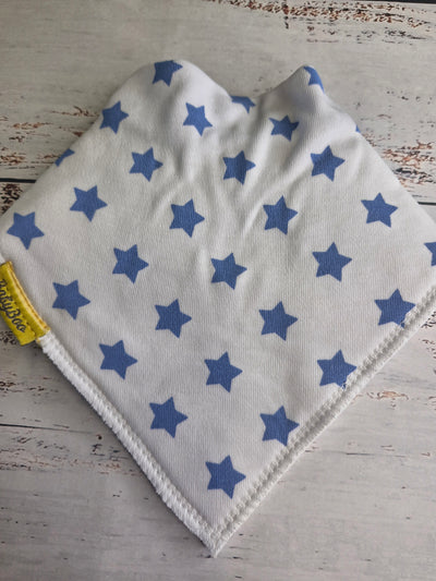 White with blue stars organic cotton DribbleBoo bandana bib