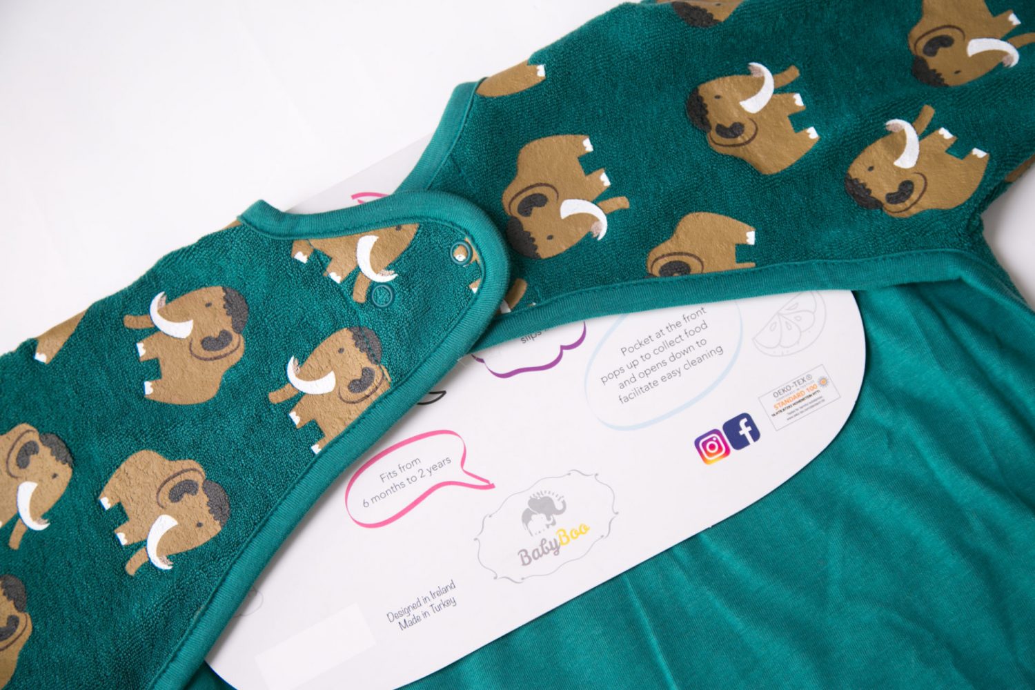 Teal mammoth YummyBoo feeding bib