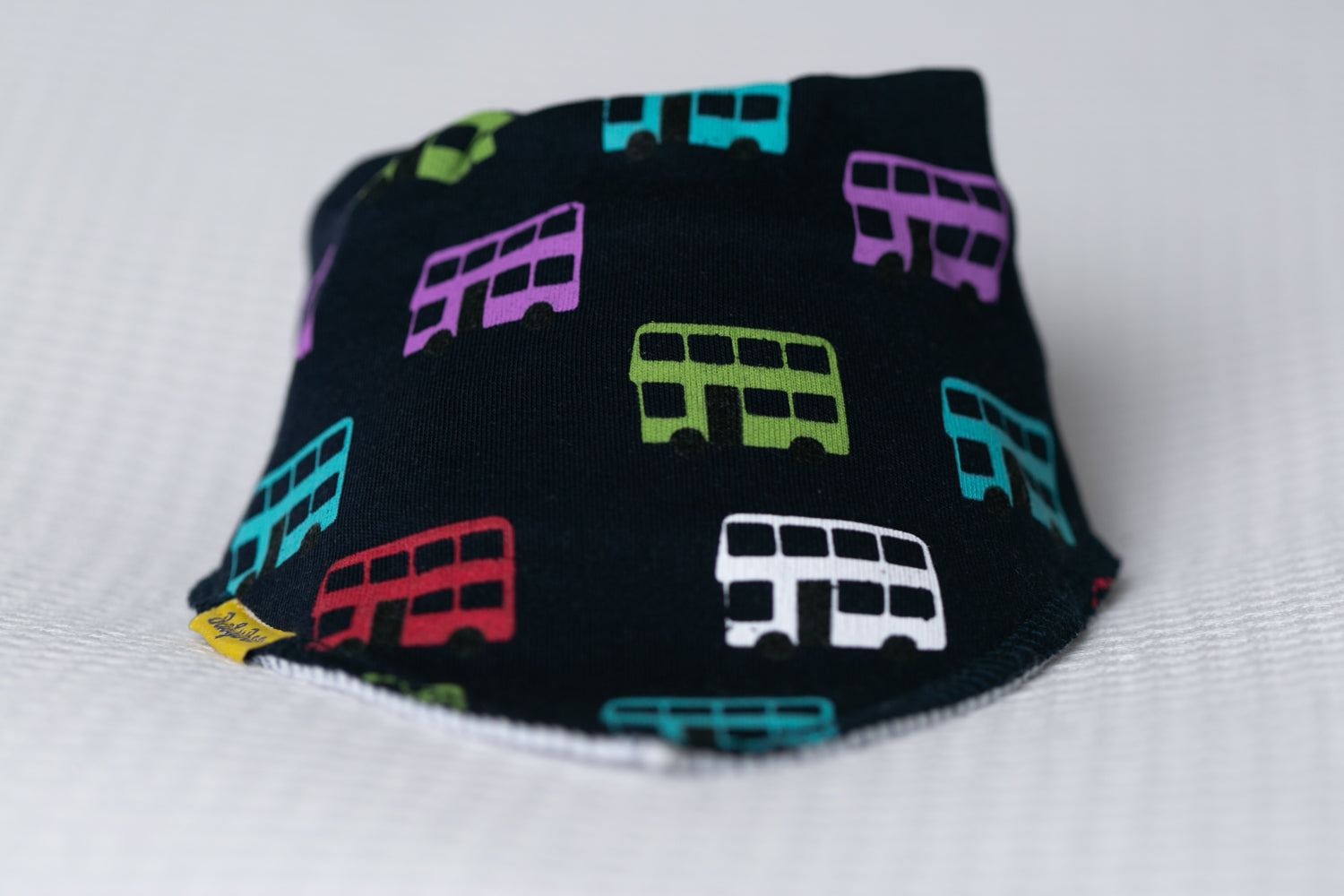 Navy vintage buses organic cotton DribbleBoo bandana bib