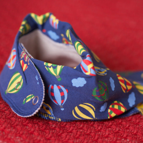 Float away navy hot air balloons organic cotton DribbleBoo bandana bib