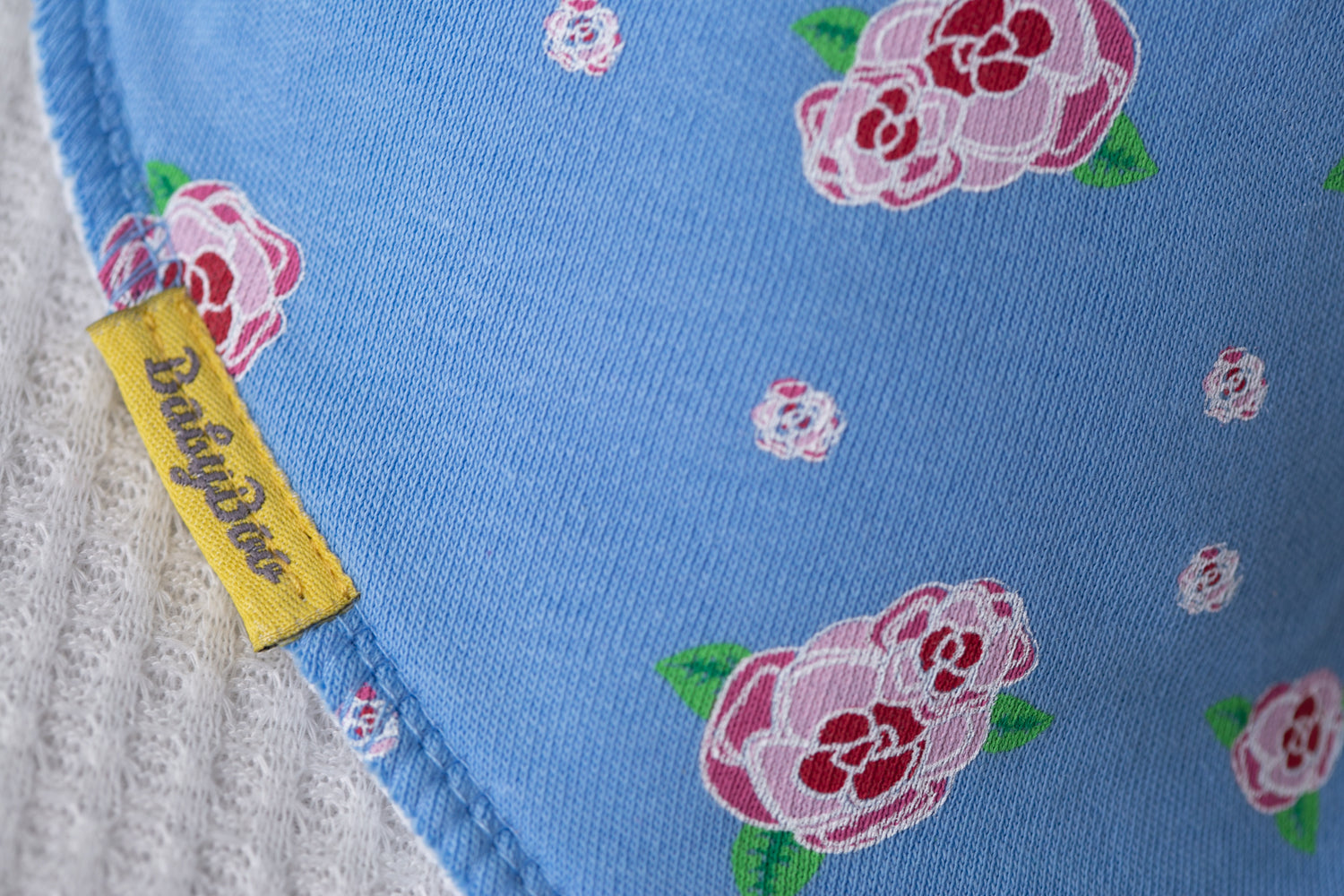 Blue roses organic cotton DribbleBoo bandana bib