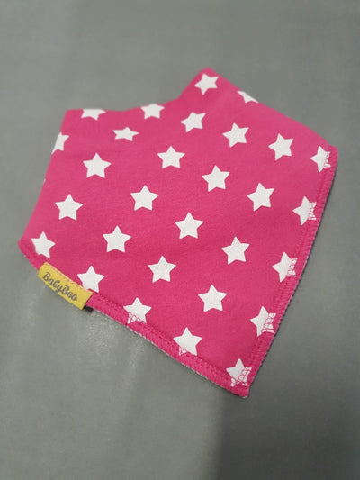 Hot pink with white stars organic cotton DribbleBoo bandana bib