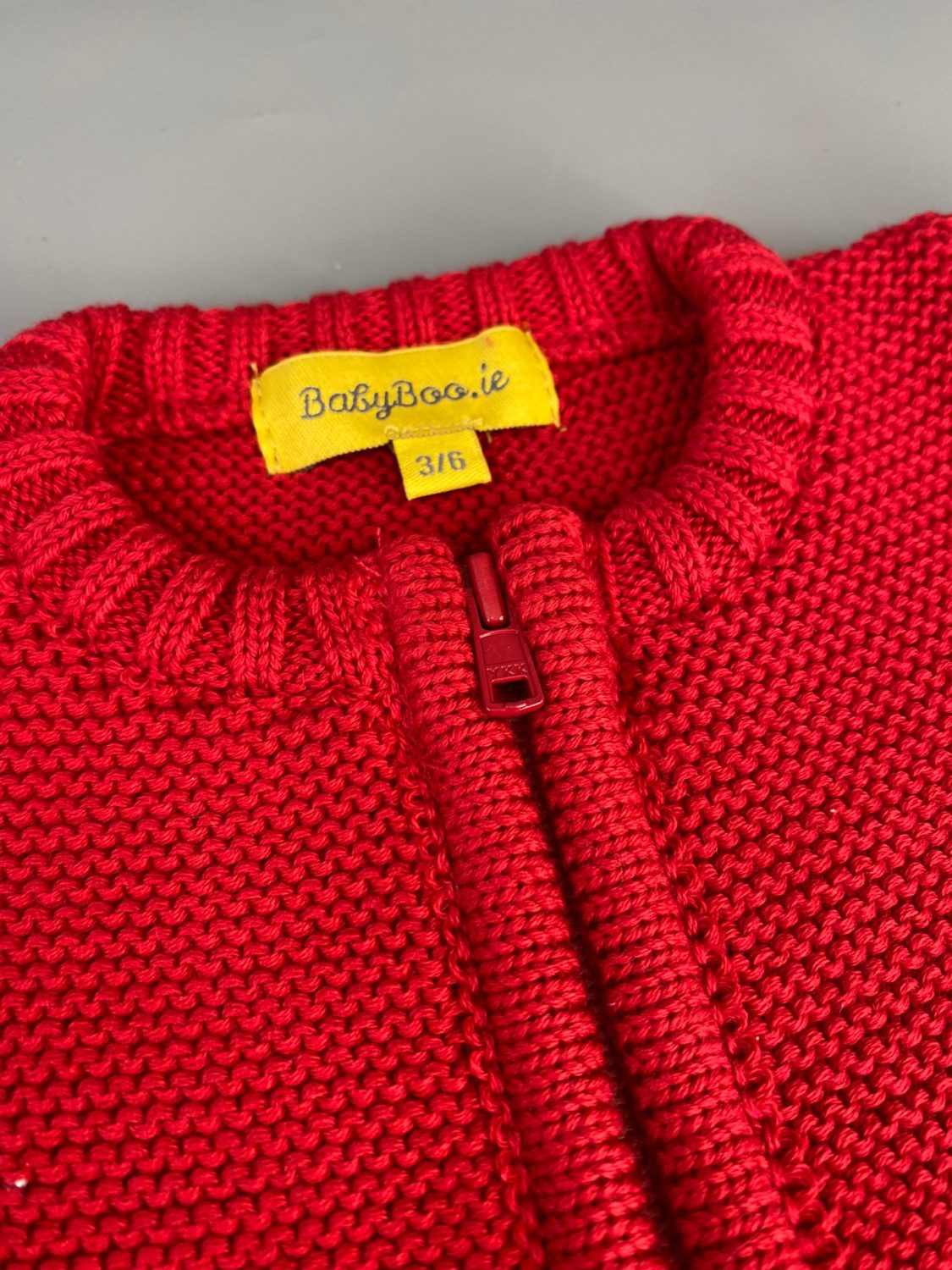 Red organic cotton zipped cardigan