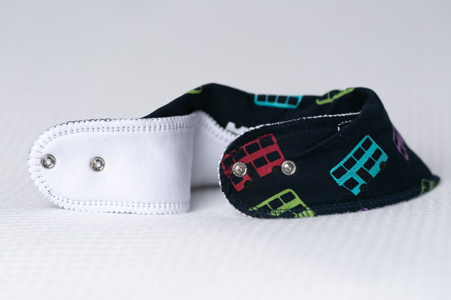 Navy vintage buses organic cotton DribbleBoo bandana bib