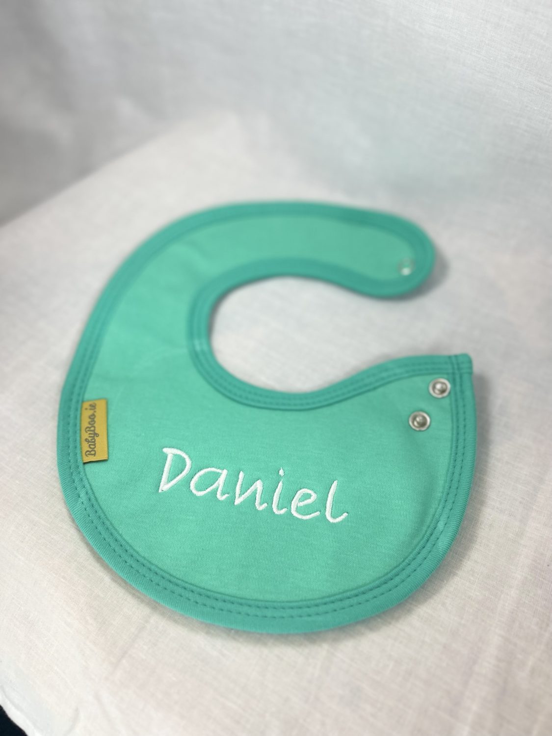 Personalised Teal organic cotton LittleBoo baby bib