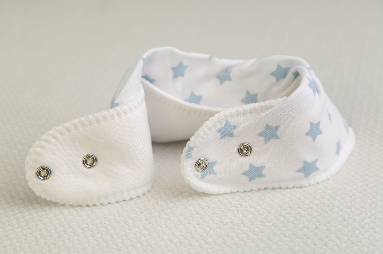 White with baby blue stars organic cotton DribbleBoo bandana bib