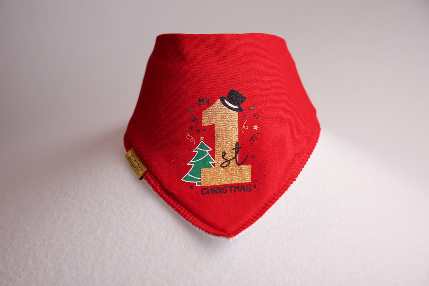Red top hat first Christmas organic cotton DribbleBoo bandana bib