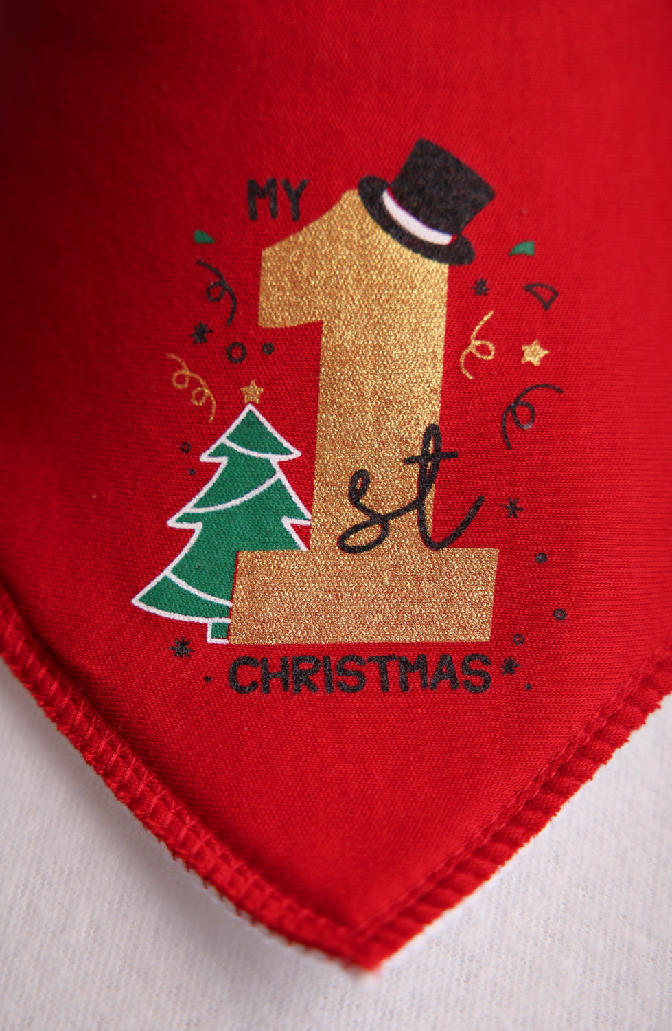 Red top hat first Christmas organic cotton DribbleBoo bandana bib