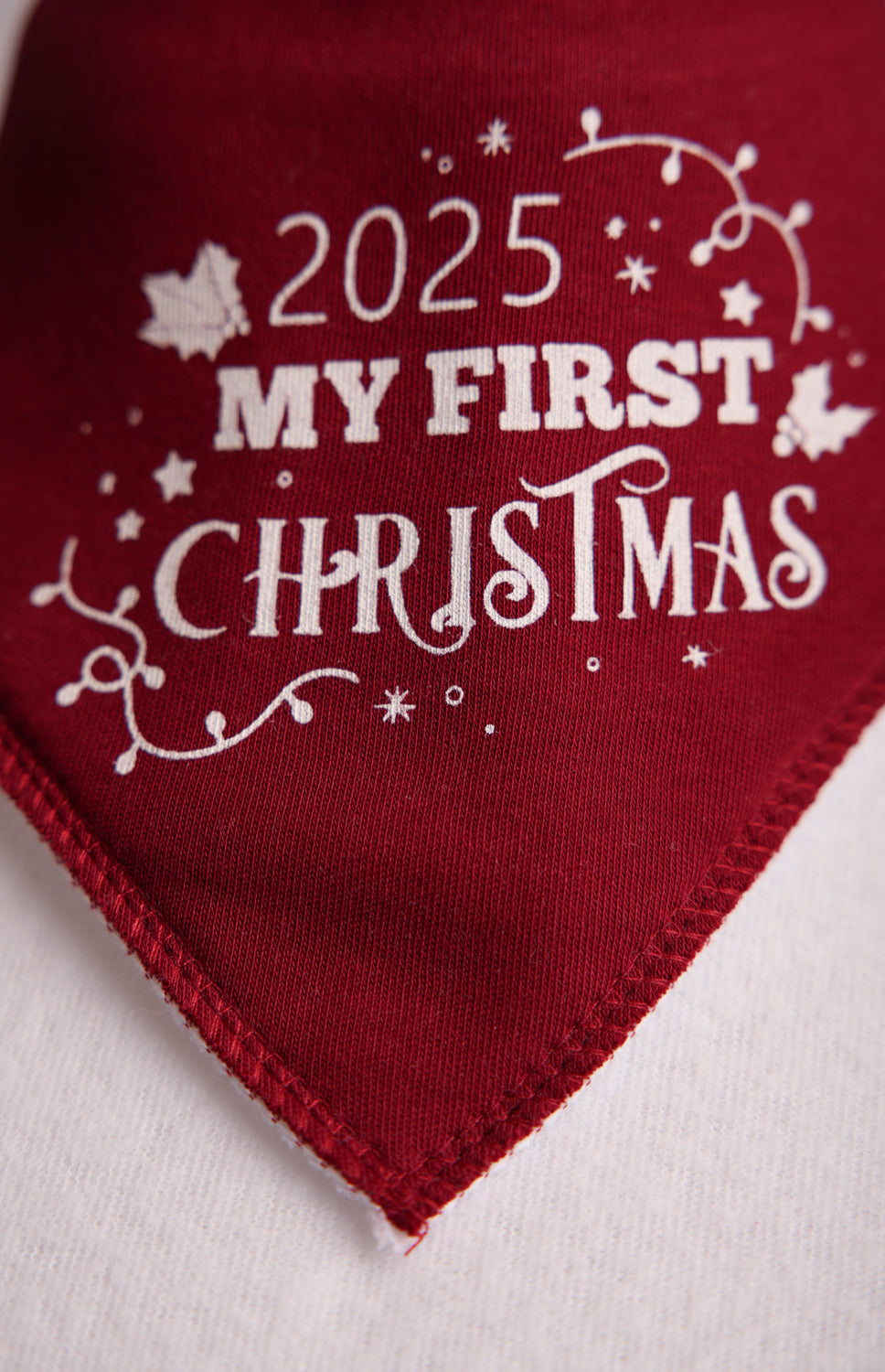 2025 first Christmas organic cotton DribbleBoo bandana bib (burgundy)