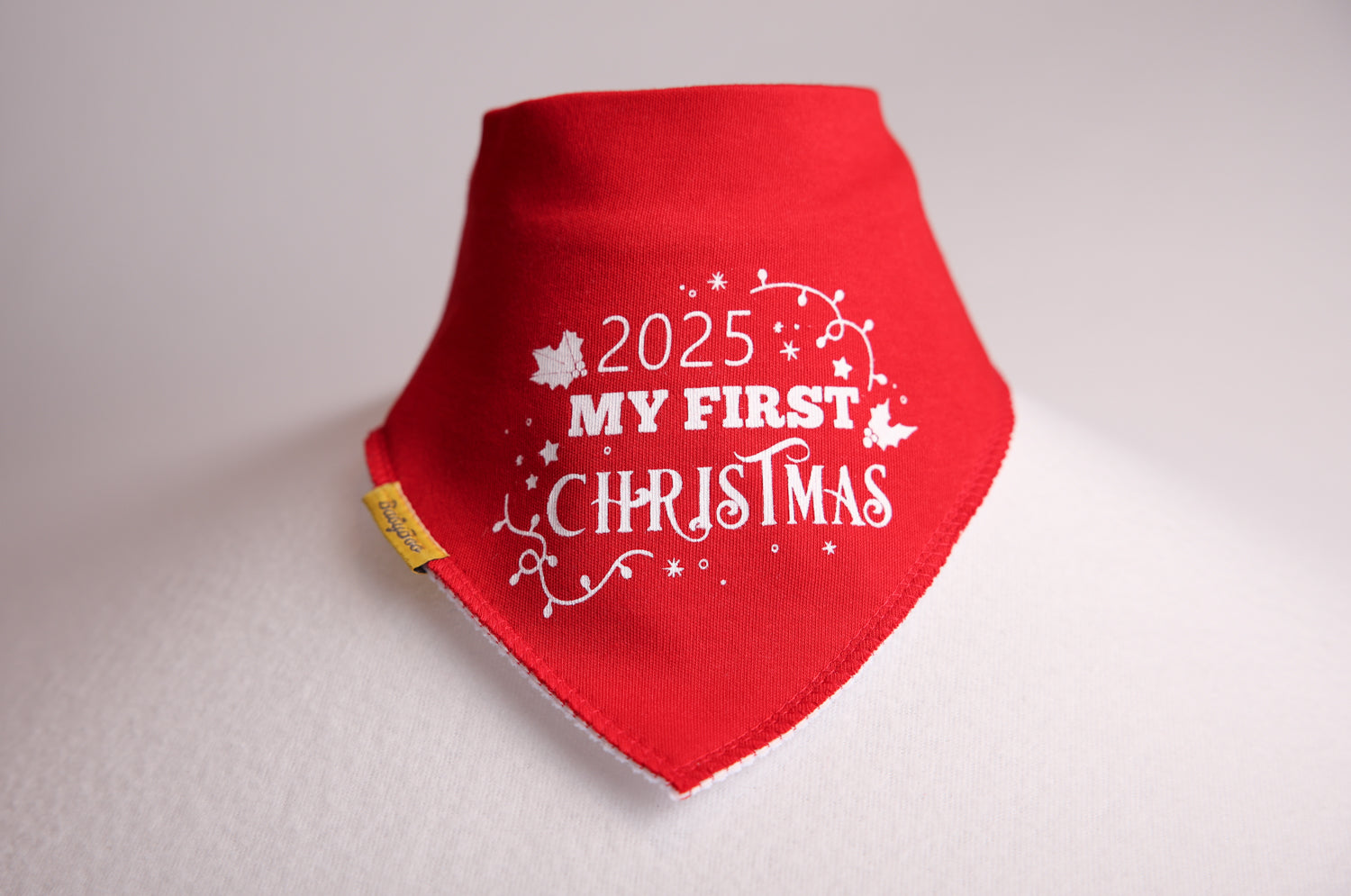 2025 first Christmas organic cotton DribbleBoo bandana bib (red)