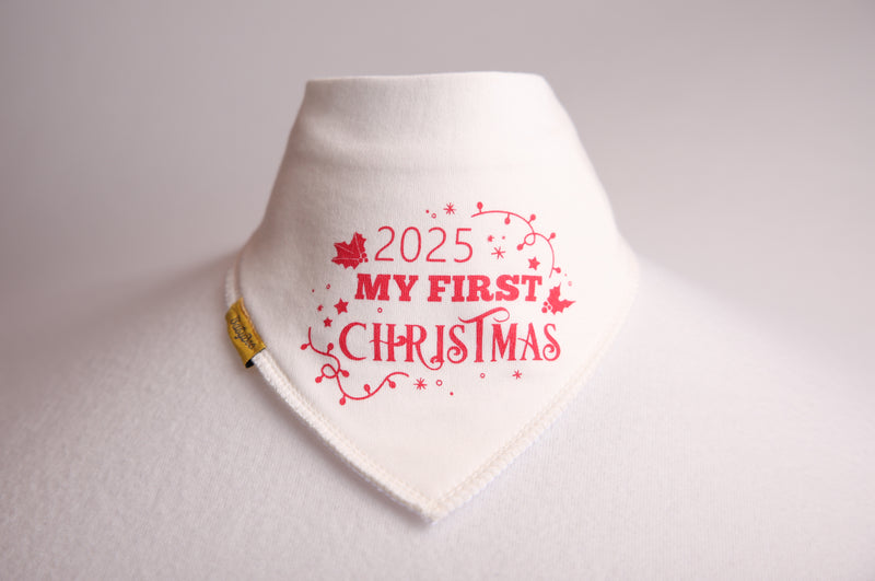 2025 first Christmas organic cotton DribbleBoo bandana bib (cream)