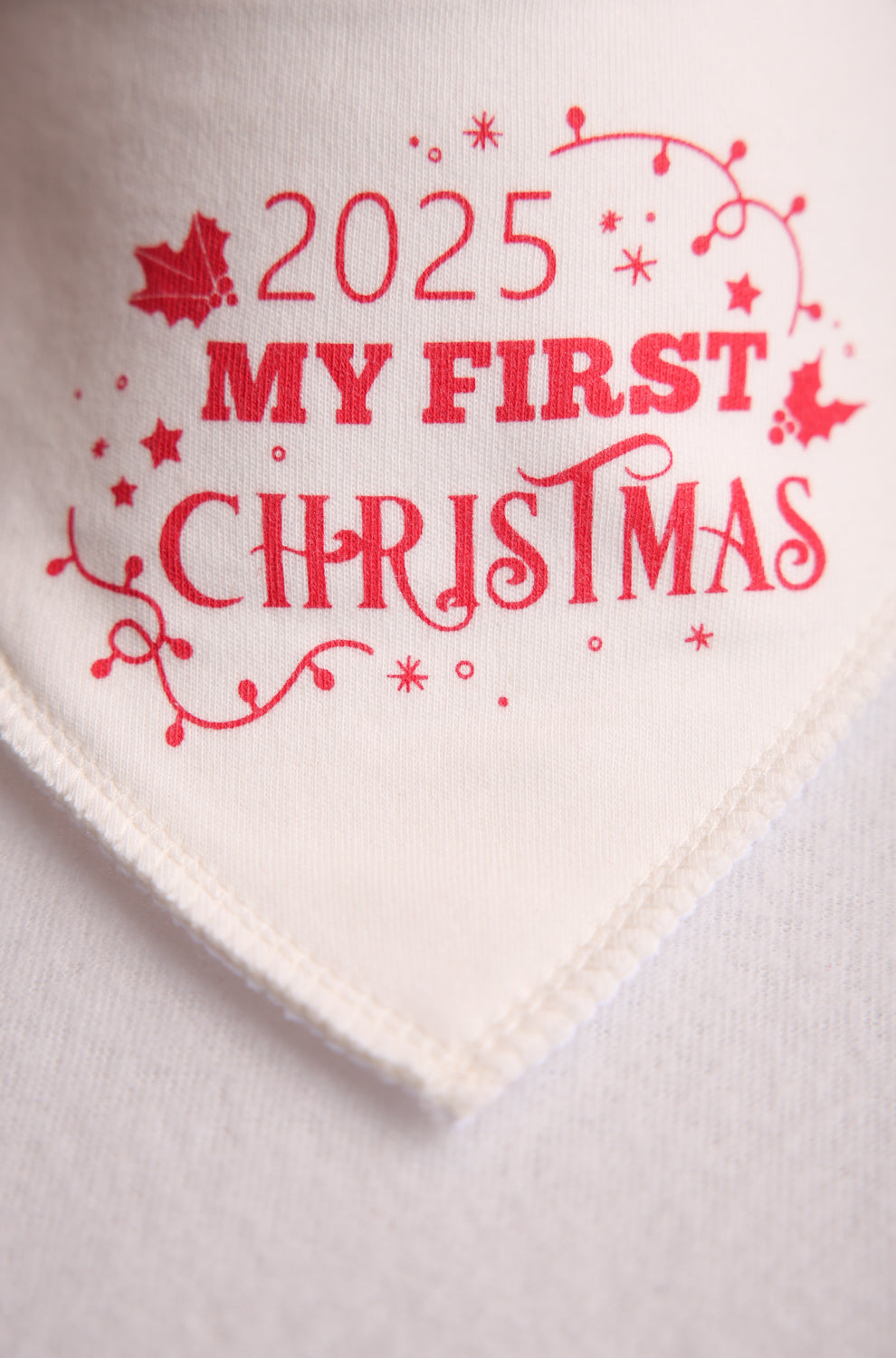 2025 first Christmas organic cotton DribbleBoo bandana bib (cream)