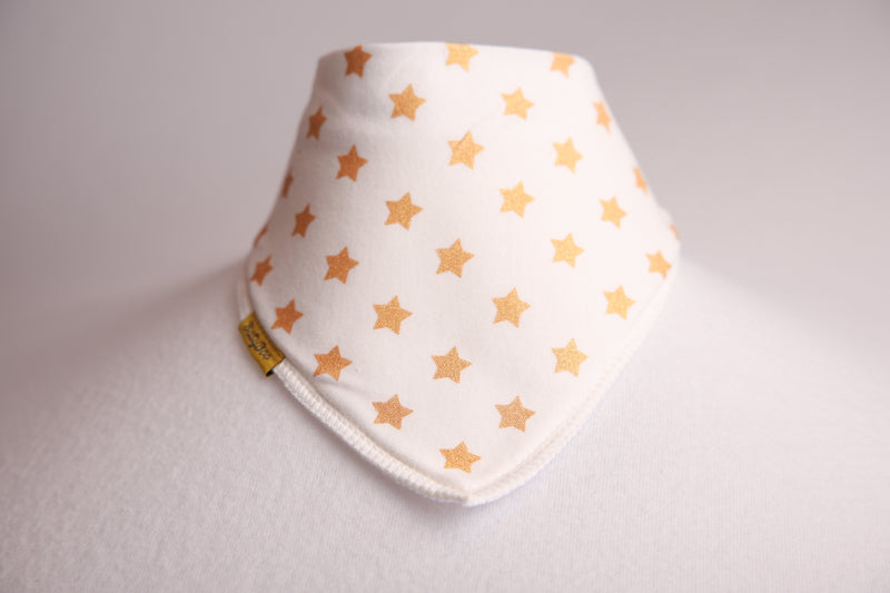 Gold stars on cream organic cotton DribbleBoo bandana bib