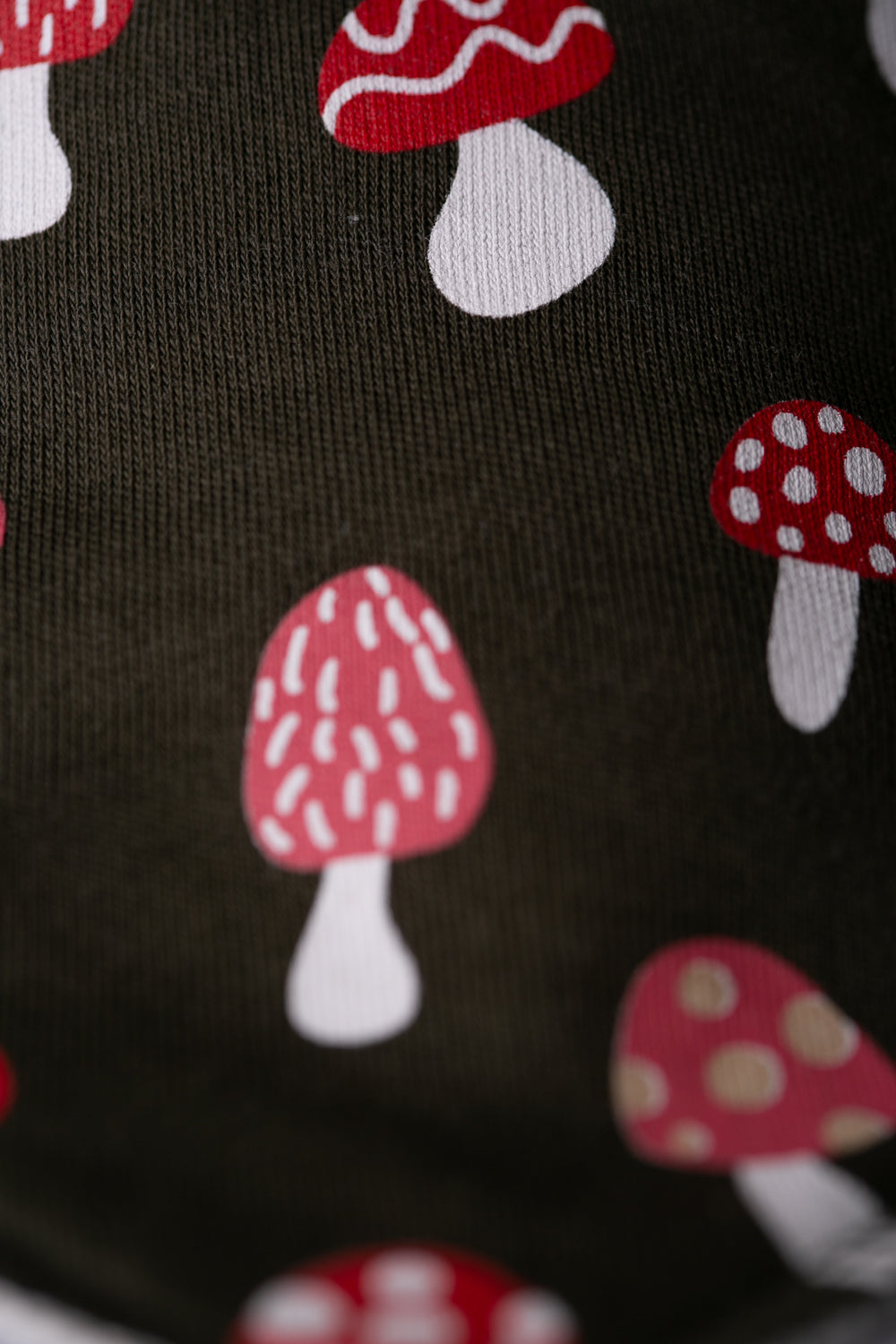 Forest green toadstools organic cotton DribbleBoo bandana bib