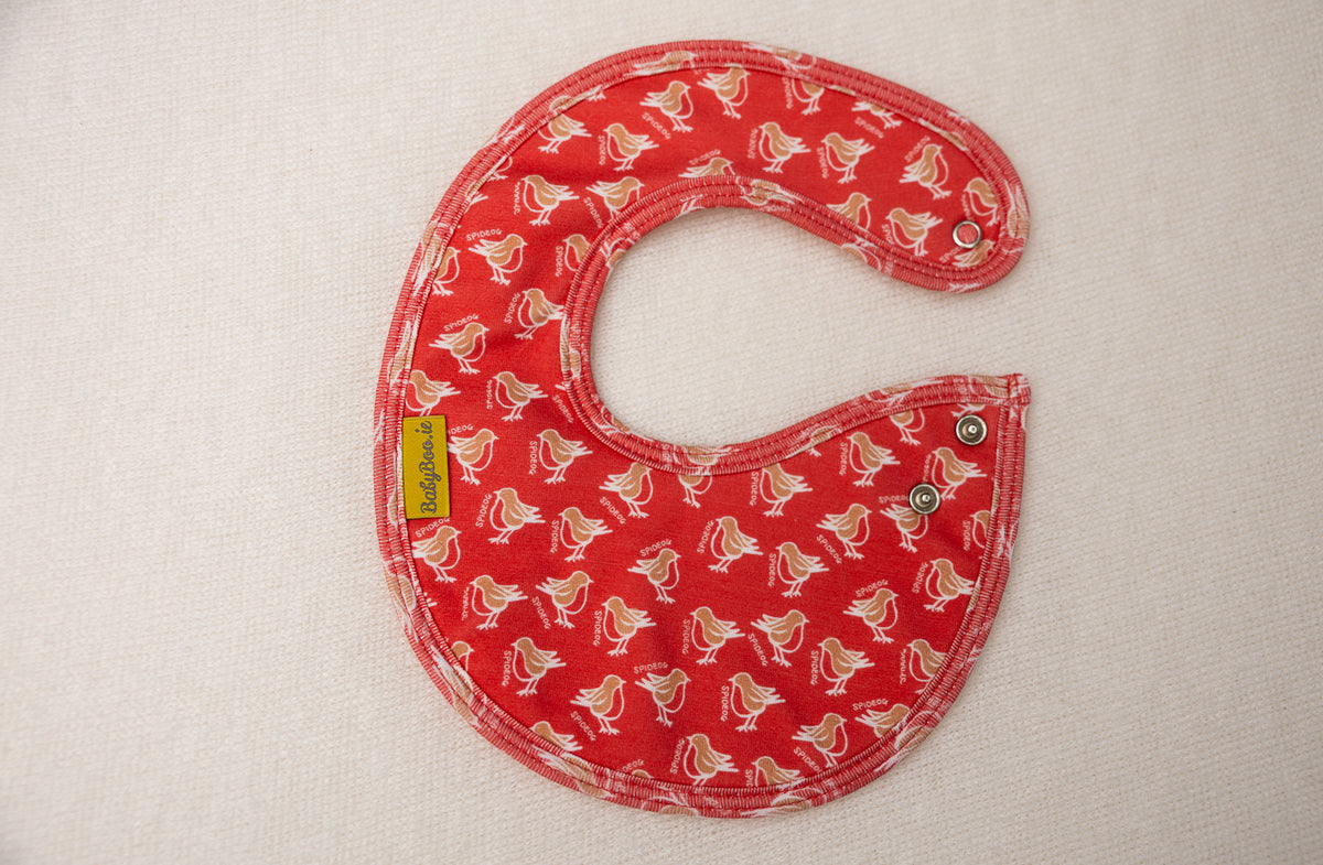 Red Spideog organic cotton LittleBoo baby bib