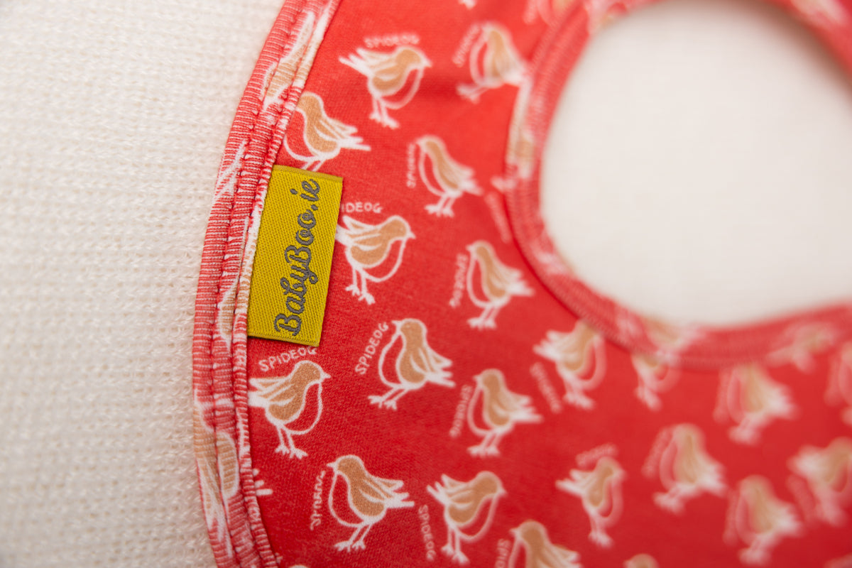 Red Spideog organic cotton LittleBoo baby bib