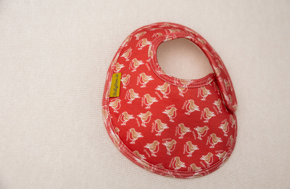 Red Spideog organic cotton LittleBoo baby bib