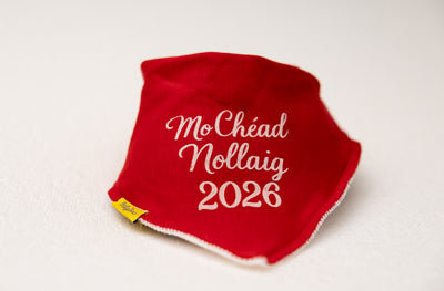 Red Chéad Nollaig 2026 organic cotton DribbleBoo bandana bib