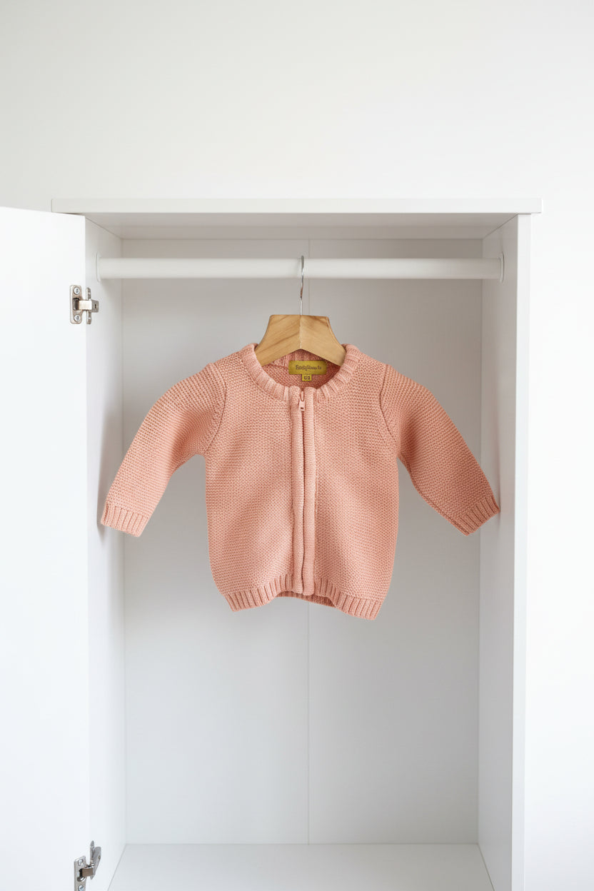 Coral organic cotton zipped cardigan