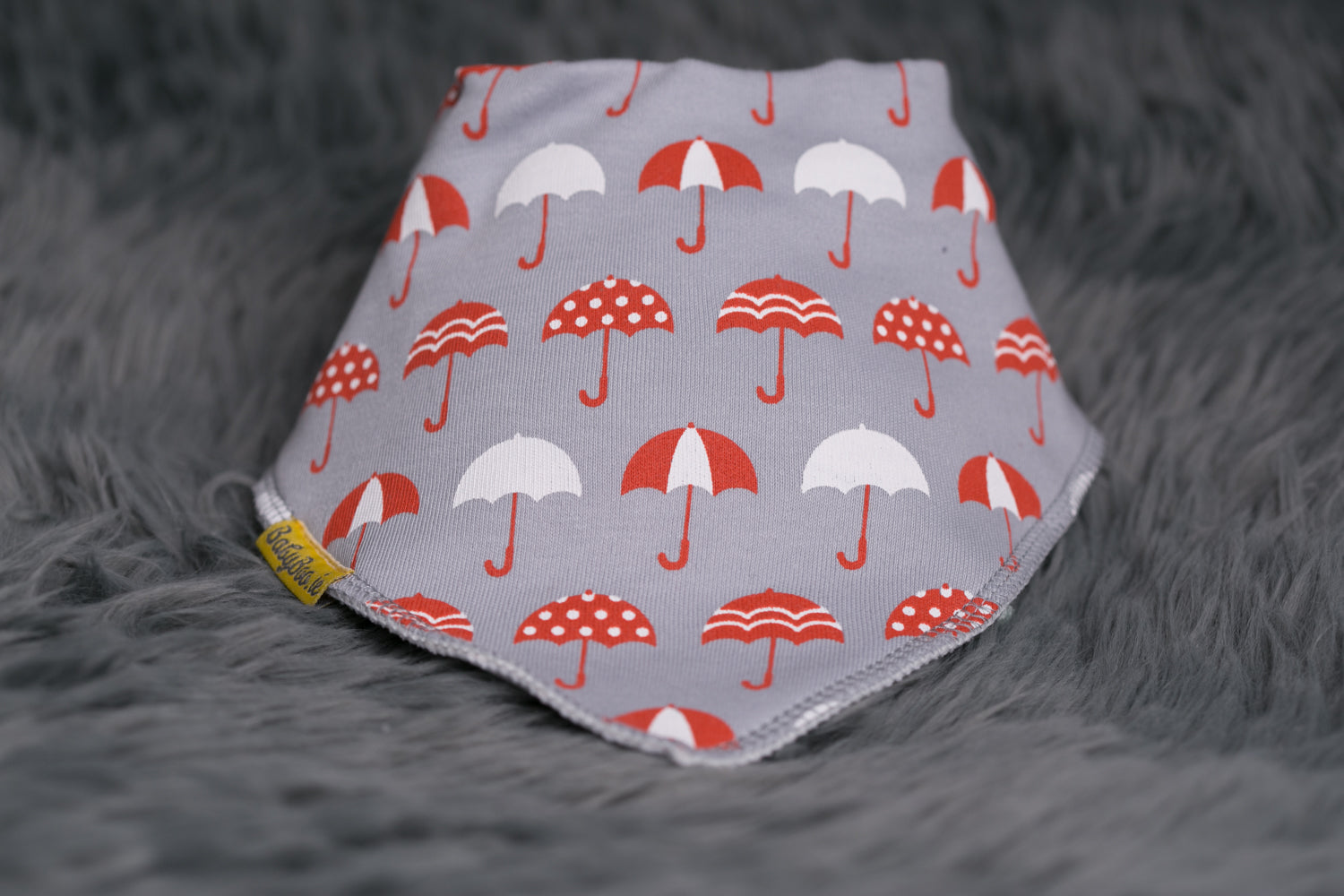 Grey umbrellas organic cotton DribbleBoo bandana bib