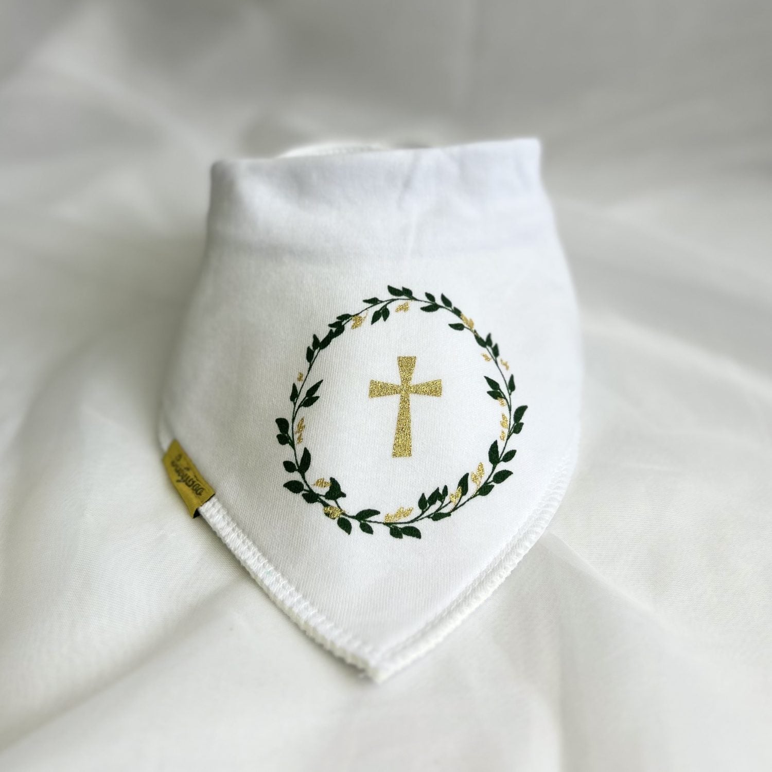 Gold Christening Cross Organic Cotton DribbleBoo Bandana bib