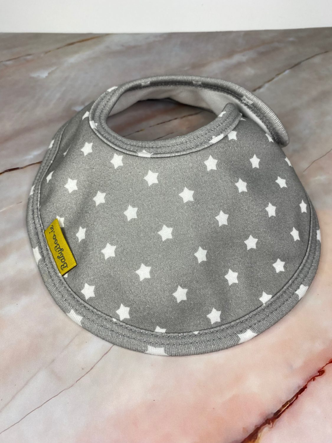 Grey with white stars organic cotton LittleBoo baby bib