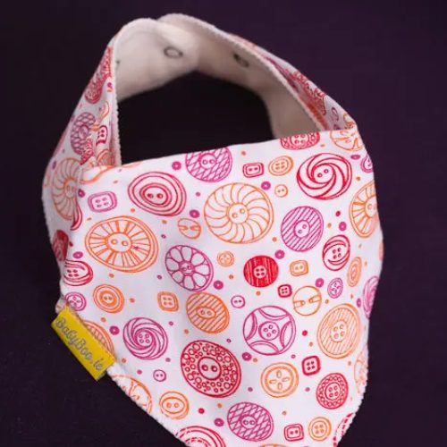Pink buttons organic cotton DribbleBoo bandana bib