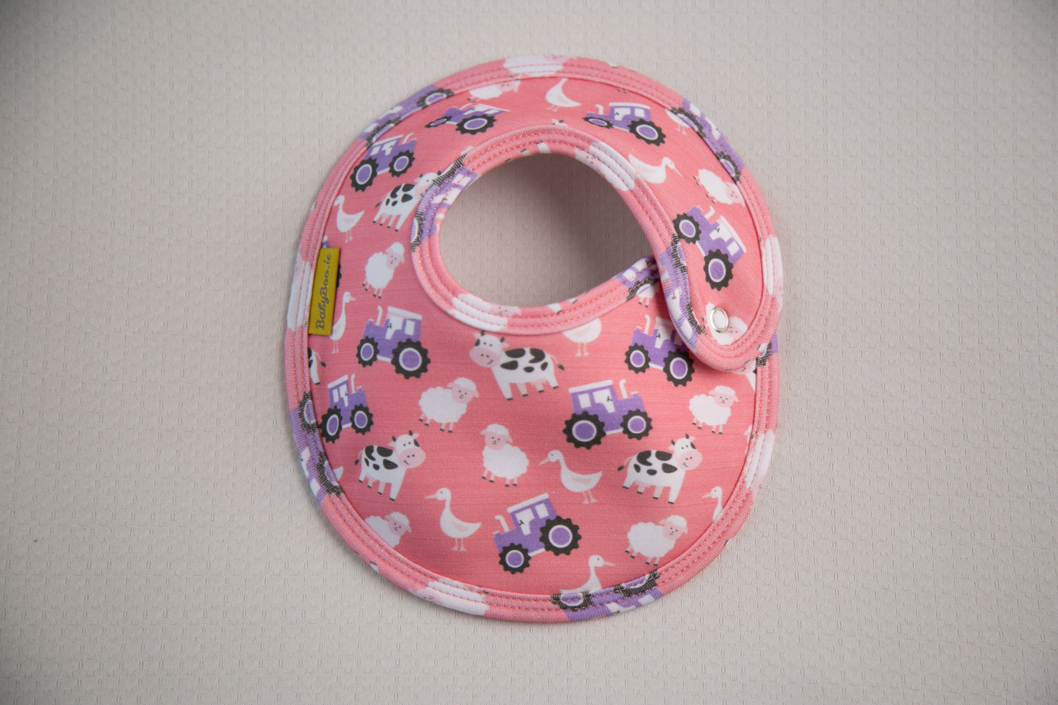 Farmyard Friends Pink organic cotton LittleBoo baby bib