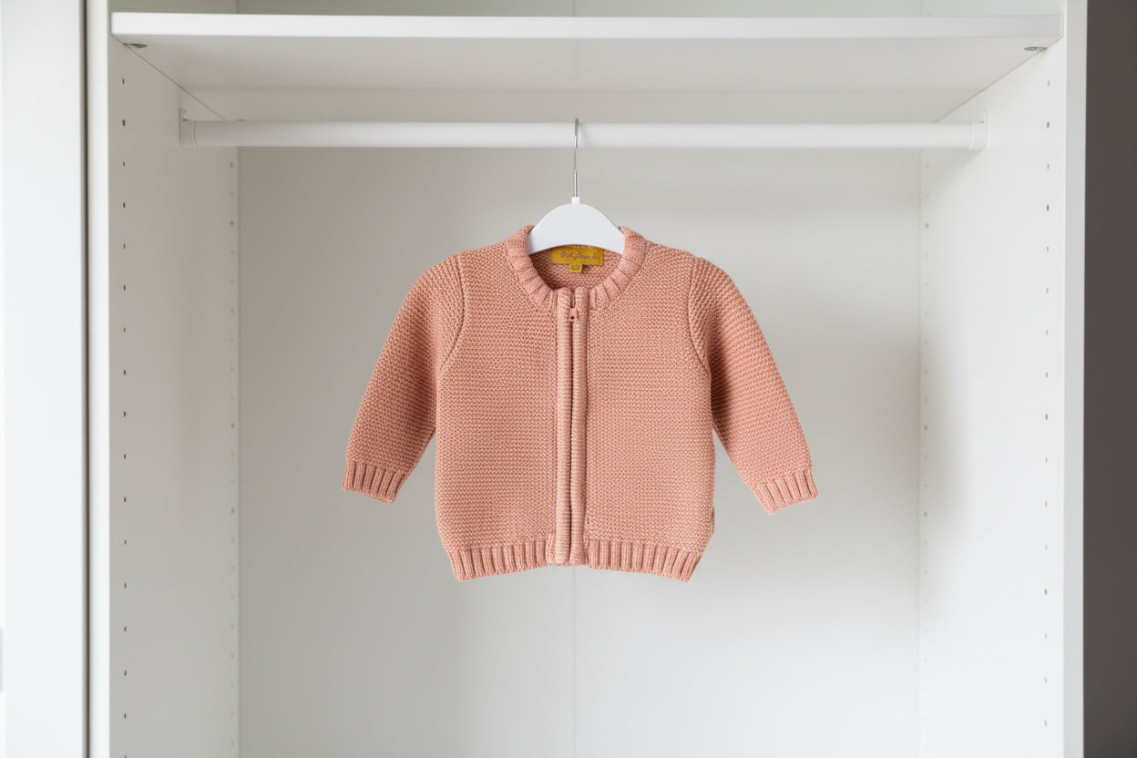 Blush organic cotton zipped cardigan