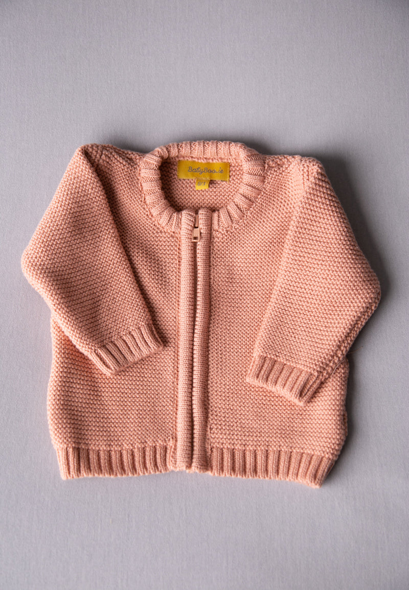 Blush organic cotton zipped cardigan