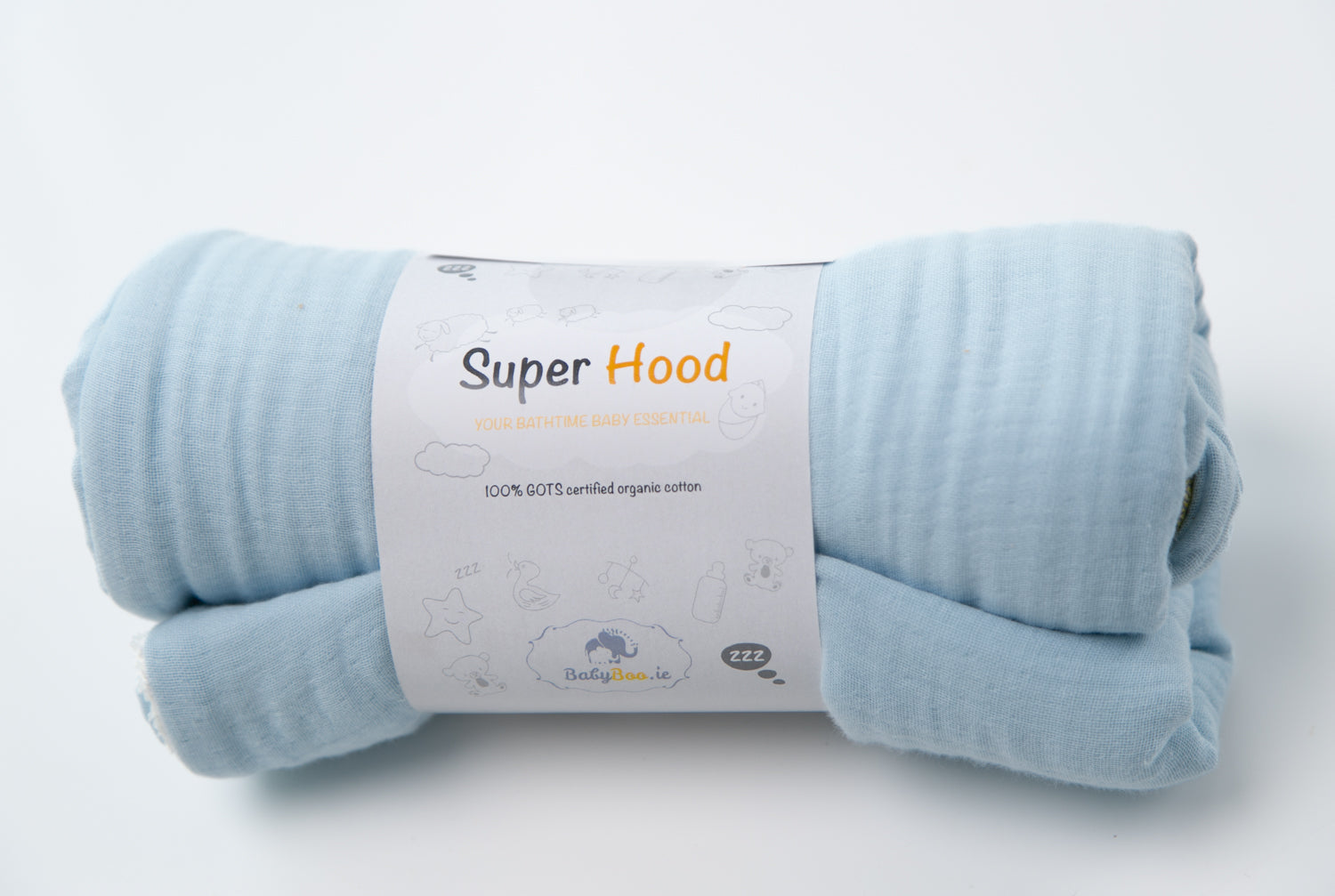 Baby blue organic cotton hooded towel