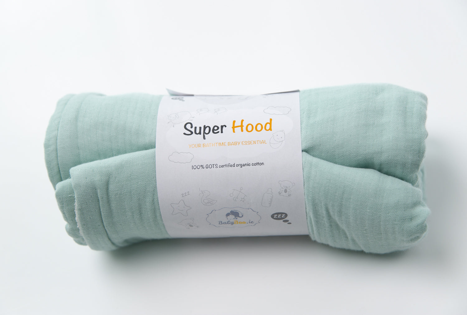 Mint organic cotton hooded towel