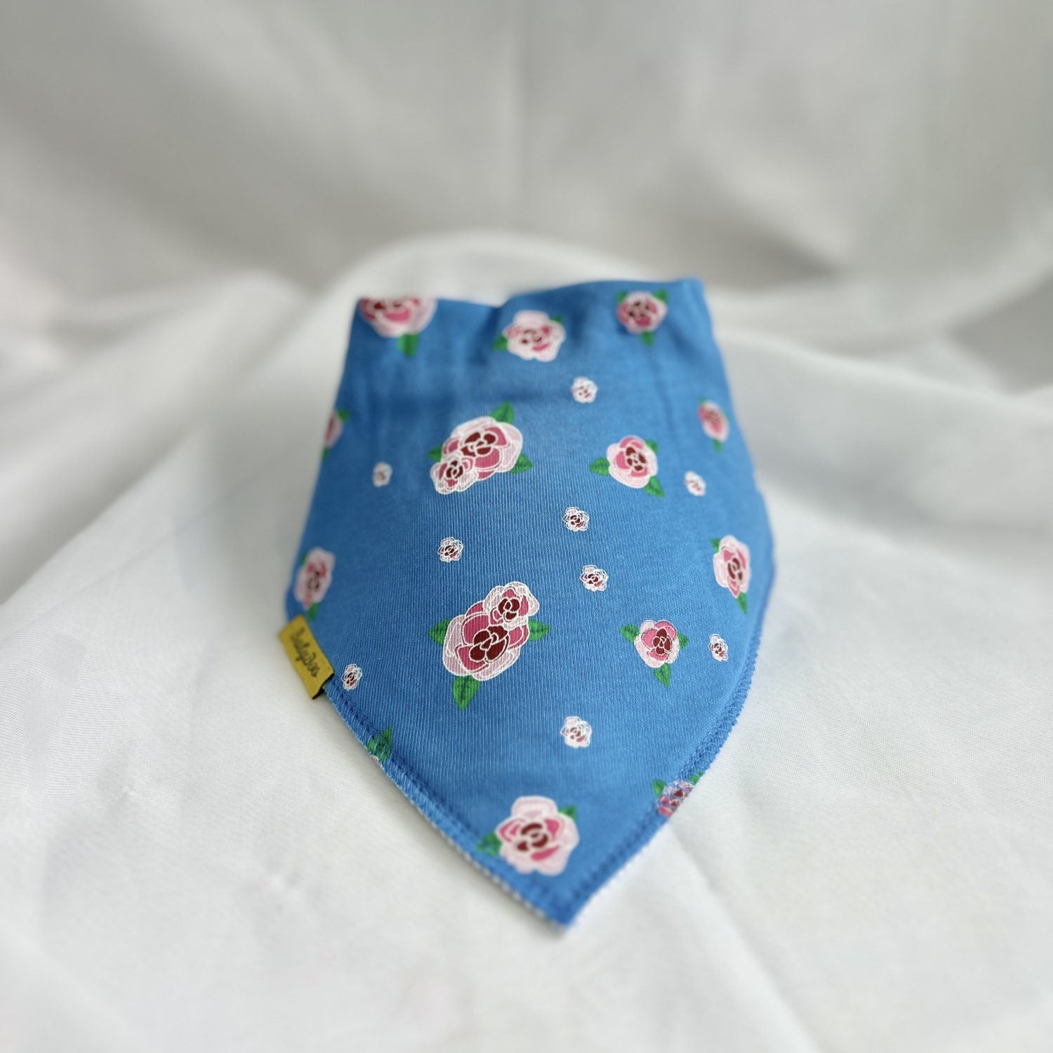 Blue roses organic cotton DribbleBoo bandana bib