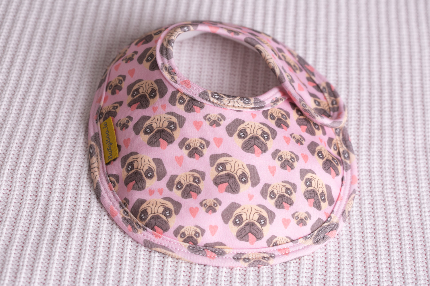 Pink pugs organic cotton LittleBoo baby bib