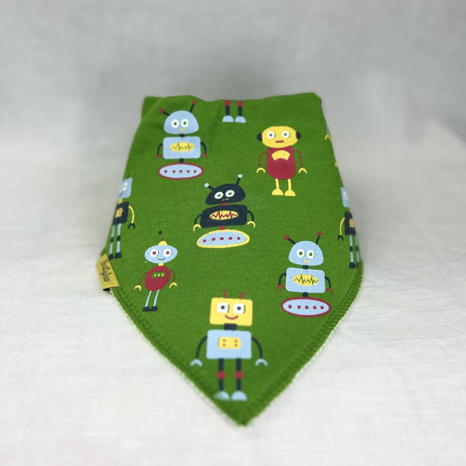 Green happy robots organic cotton DribbleBoo bandana bib