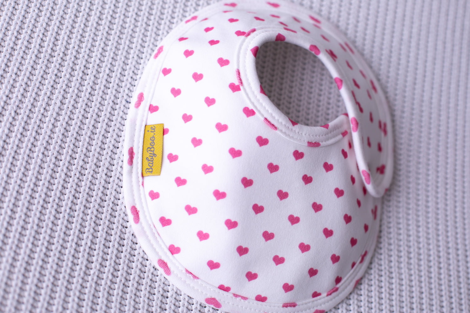 Pink love hearts organic cotton LittleBoo baby bib