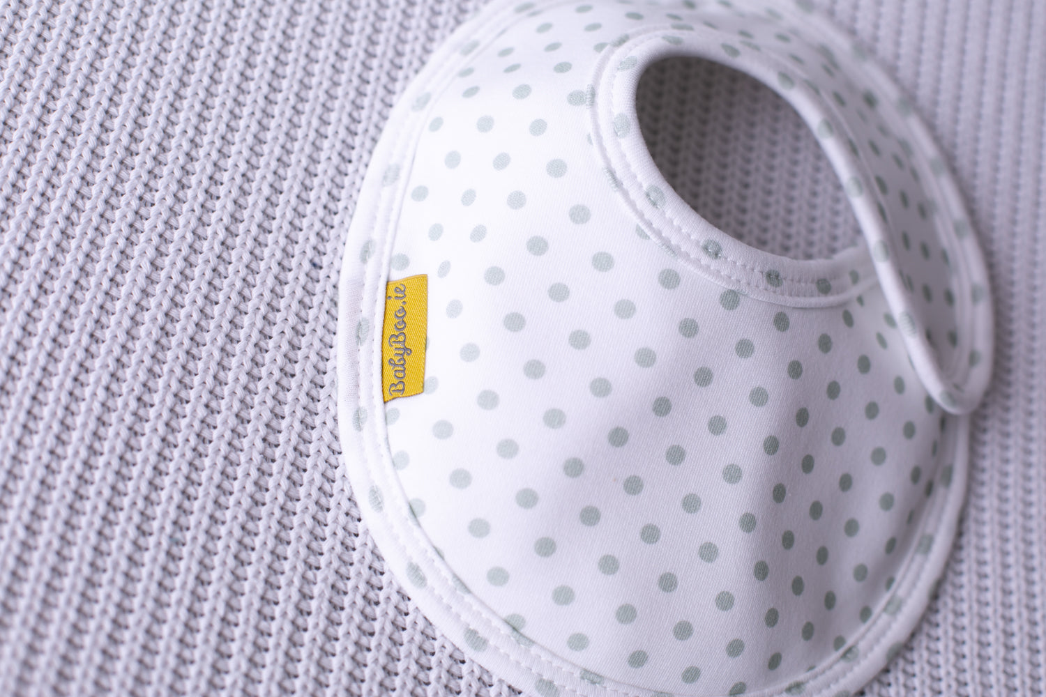 Sage green polka organic cotton LittleBoo baby bib