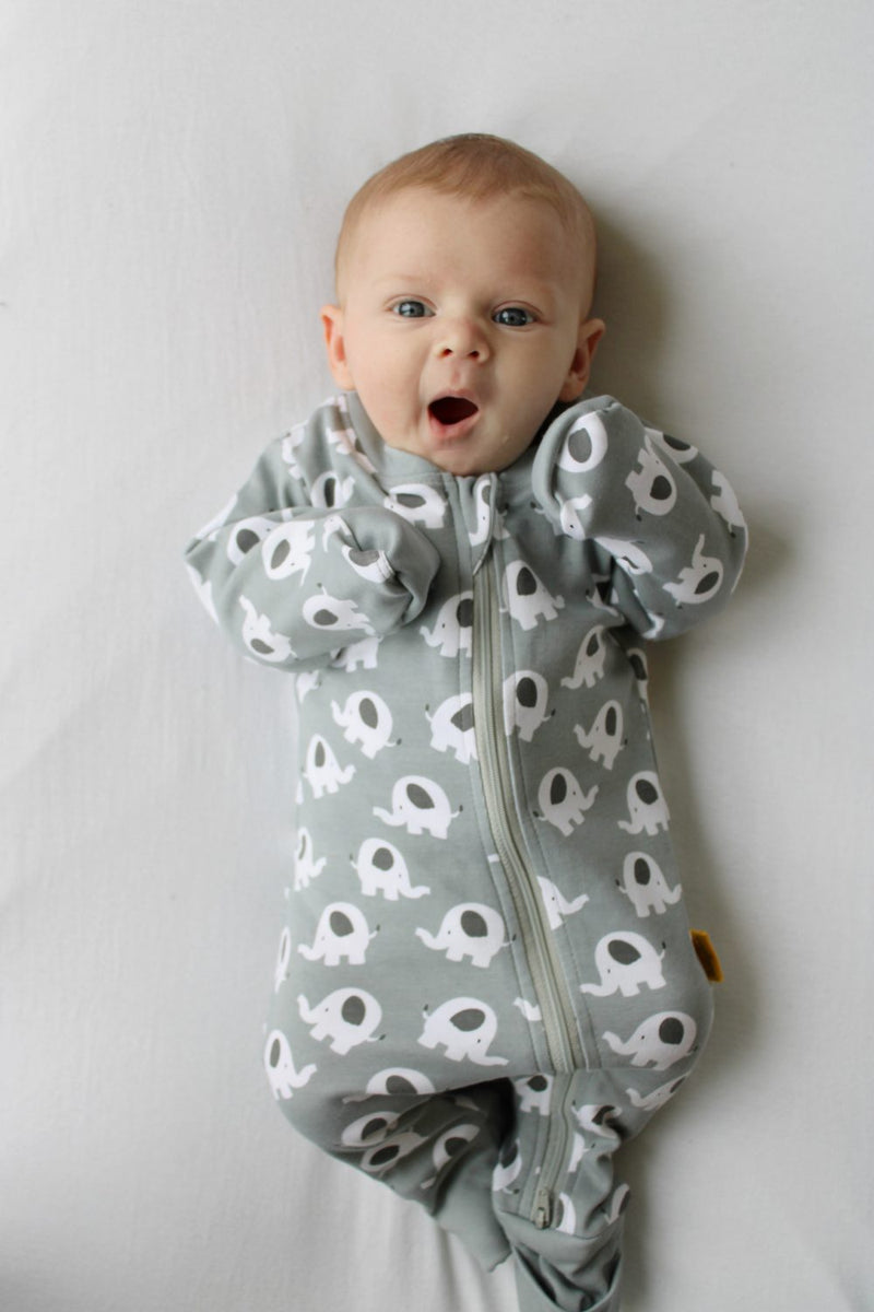 Dark grey Ellie elephant organic cotton ZippyBoo suit