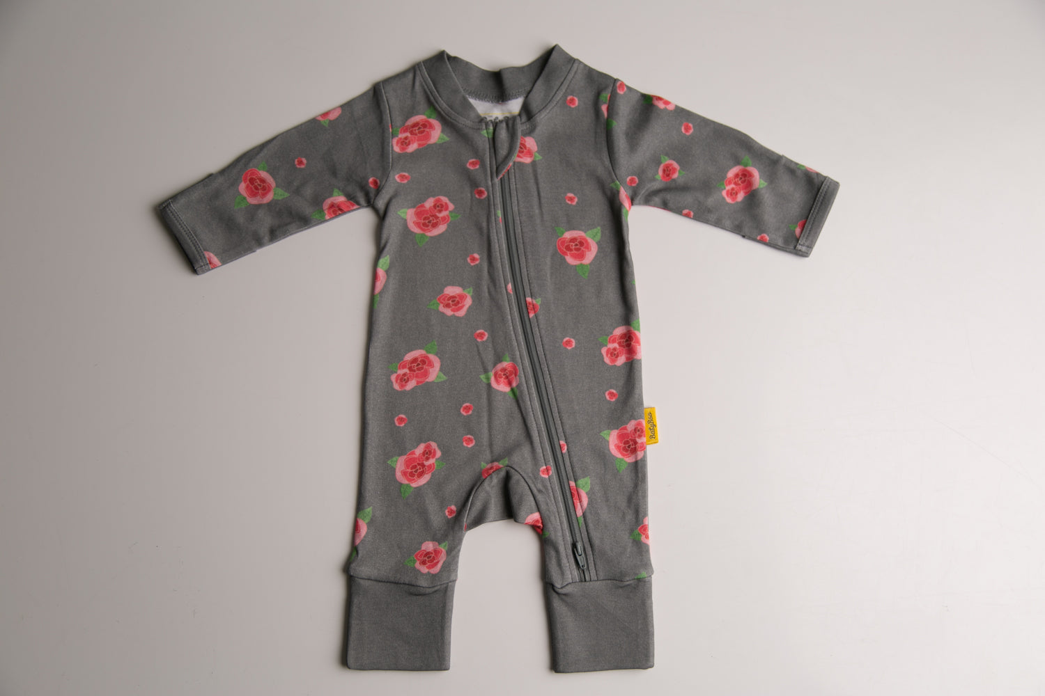 Grey roses organic cotton ZippyBoo suit