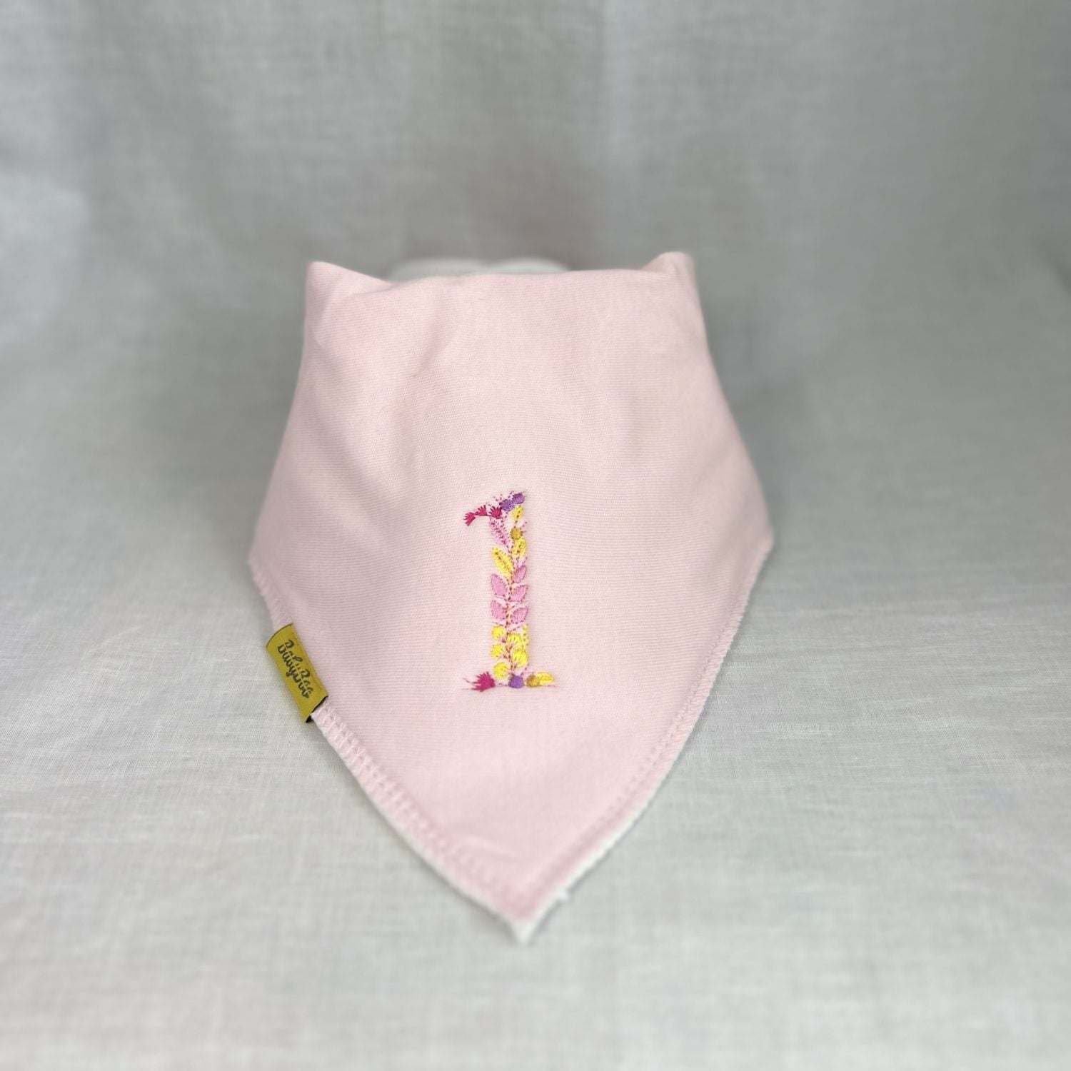 First birthday floral organic cotton Dribbleboo bandana bib