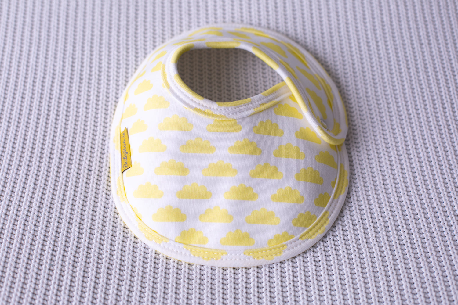 White with lemon clouds organic cotton LittleBoo baby bib