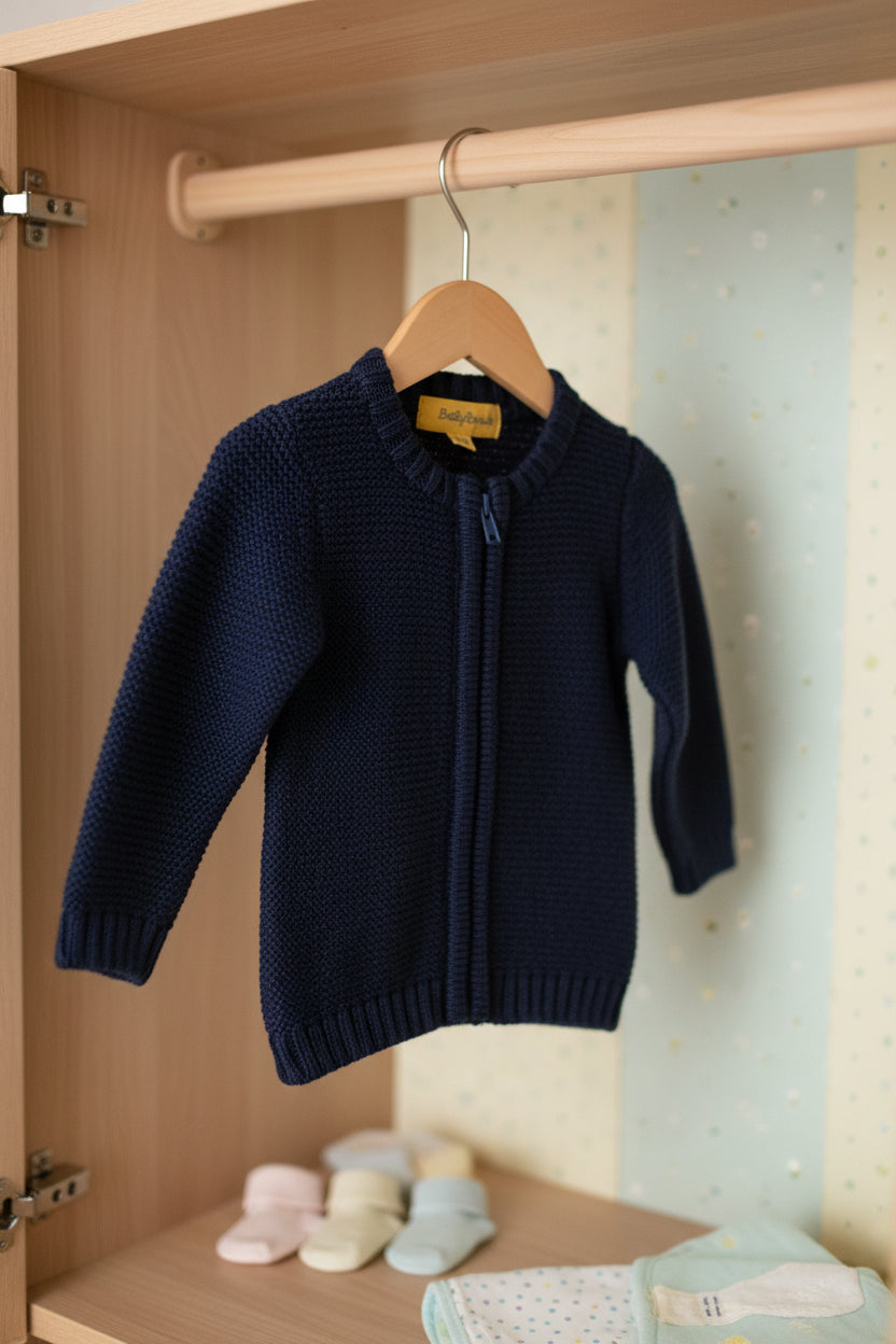 Navy organic cotton zipped cardigan