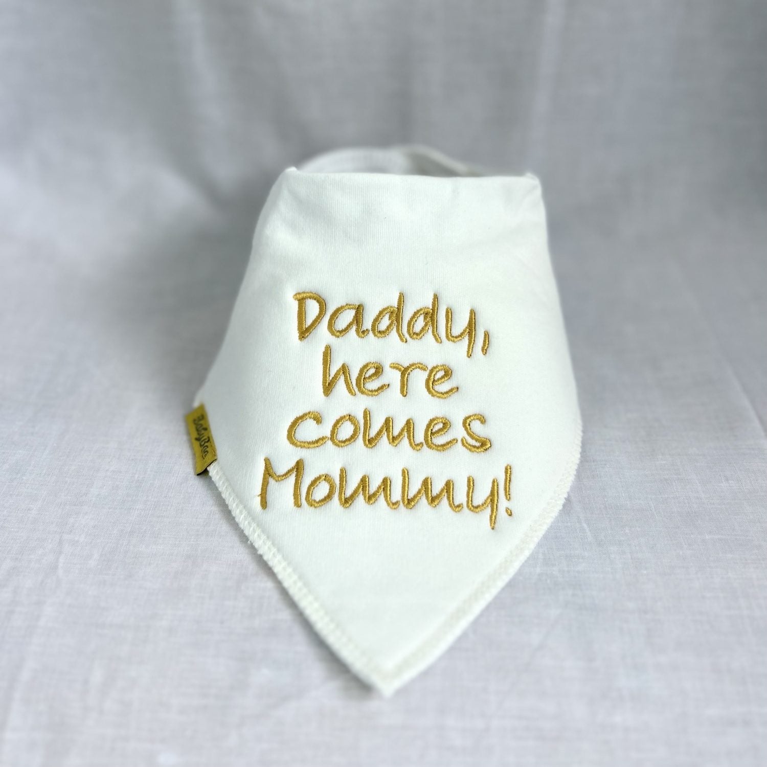 Daddy, here comes Mommy organic cotton DribbleBoo bandana bib