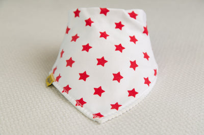 White with Red stars organic cotton DribbleBoo bandana bib