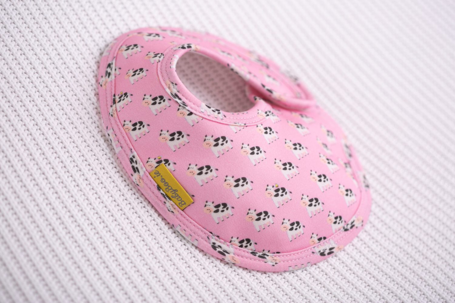 Pink Bessie cow organic cotton LittleBoo baby bib