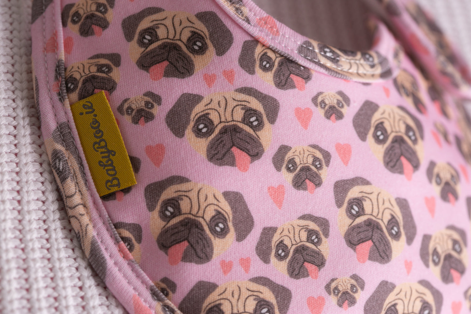Pink pugs organic cotton LittleBoo baby bib